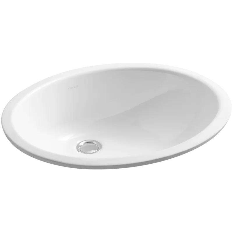 White Ceramic Oval Undermount Bathroom Sink