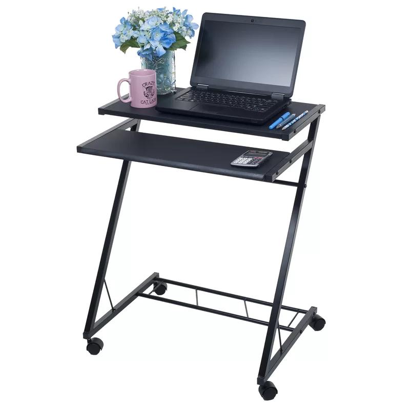 Compact Black Wood Laptop Cart Desk with Casters