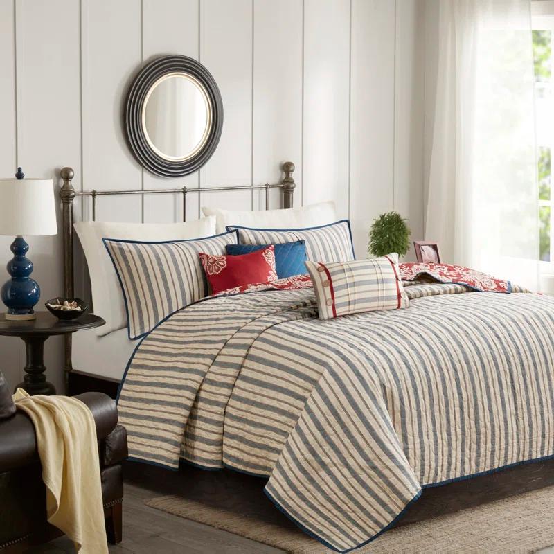 Madison Park Lucy Reversible Cotton Twill Quilt Set with Throw Pillows