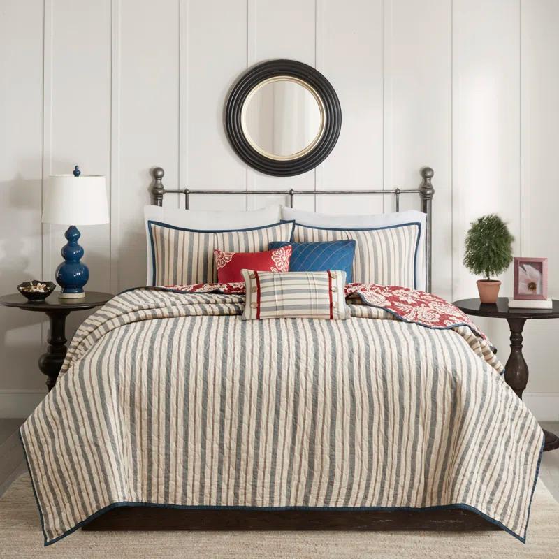 Madison Park Lucy Reversible Cotton Twill Quilt Set with Throw Pillows