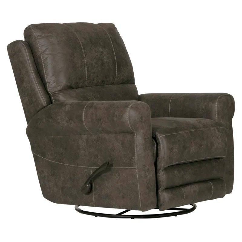 Maddie Ash Swivel Recliner in Gray Faux Leather with Memory Foam