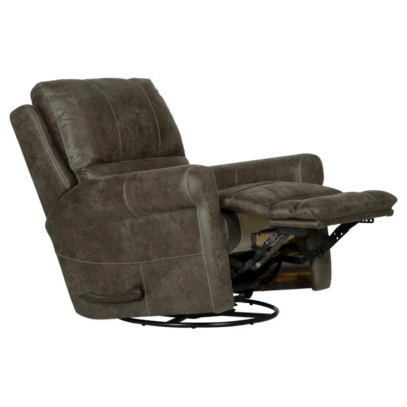 Maddie Ash Swivel Recliner in Gray Faux Leather with Memory Foam