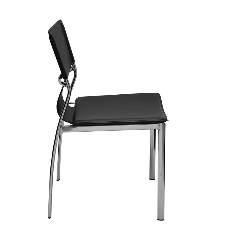 Sleek Black Leather Side Chair with Chrome Silver Frame