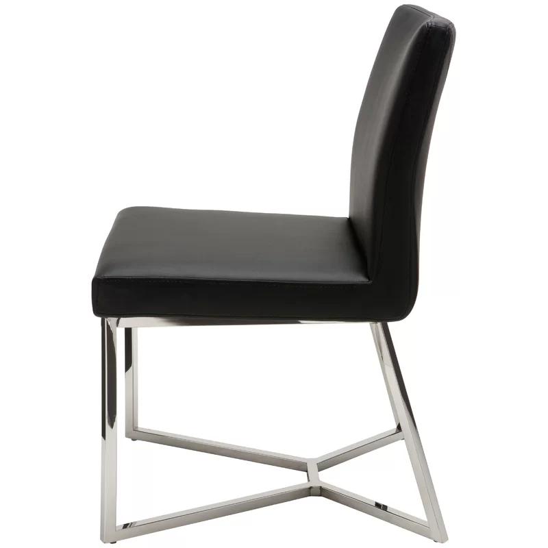 Black Naugahyde Metal Side Chair with Polished Silver Frame