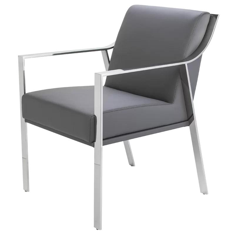 Elegant Contemporary Gray Metal Arm Chair with Curved Arms