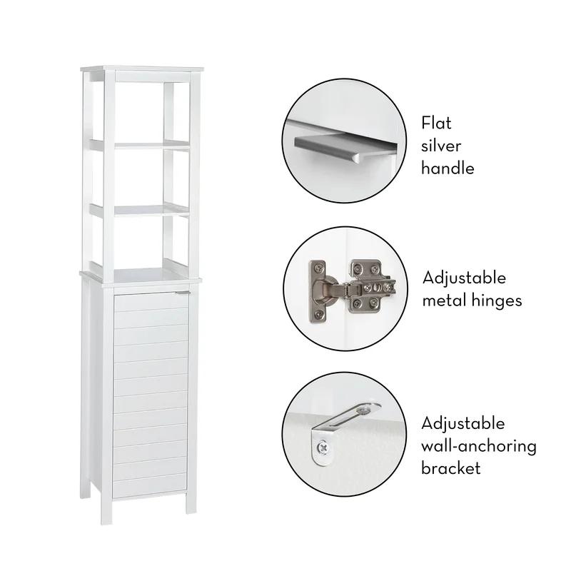 Madison Transitional White MDF Linen Tower with Chrome Hardware