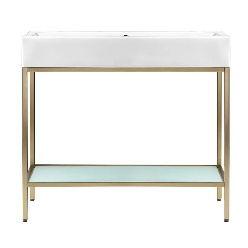 Pierre 32" Gold Metal Frame Open Shelf Single Bathroom Vanity