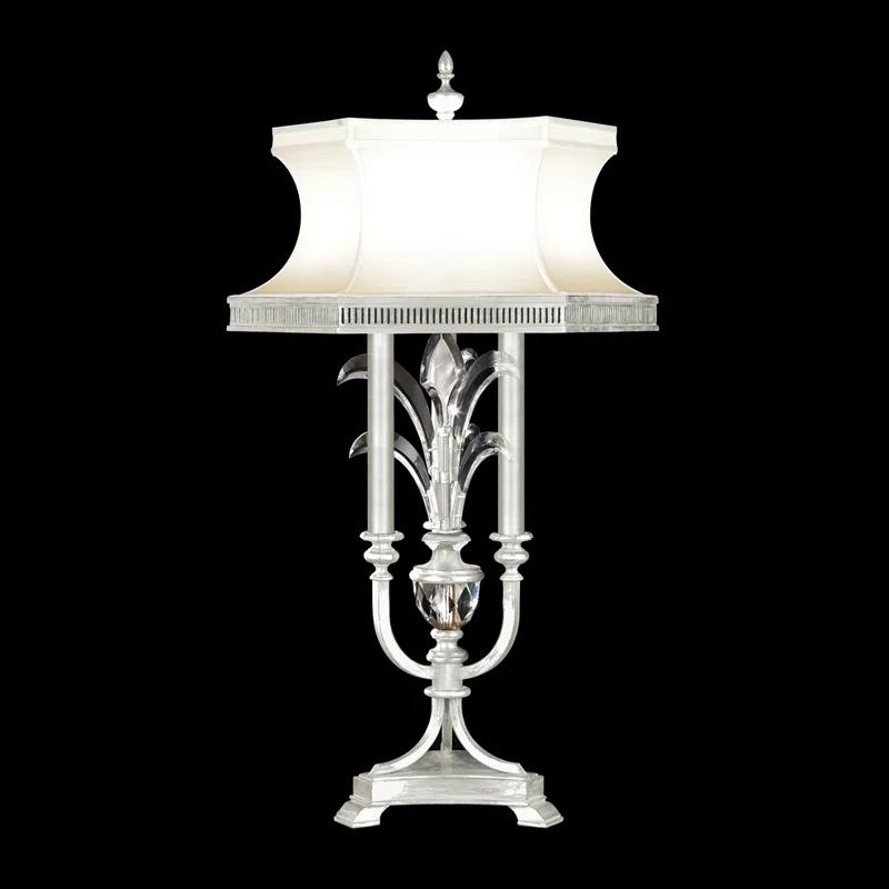 Elegant Silver Leaf Beveled Arcs 3-Light Buffet Lamp