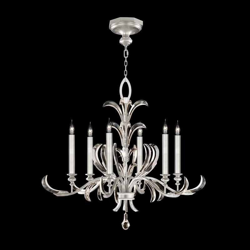 Beveled Arcs Silver Leaf 6-Light Chandelier with Crystal Accents