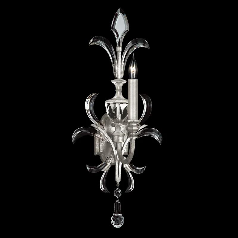 Elegant Silver Leaf 1-Light Wall Sconce with Beveled Crystals