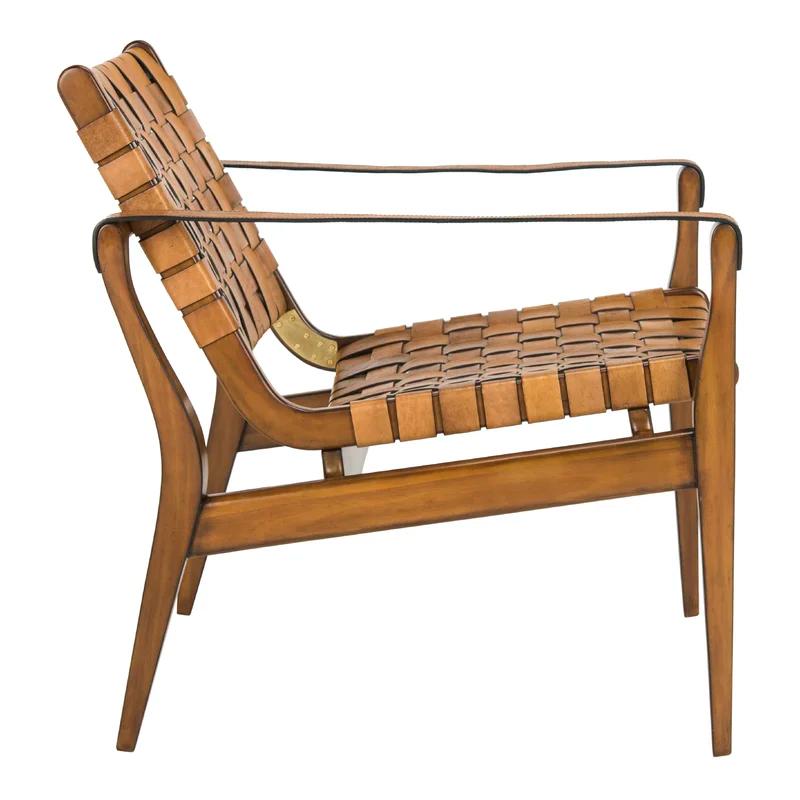 Light Brown Mahogany and Leather Safari Armchair