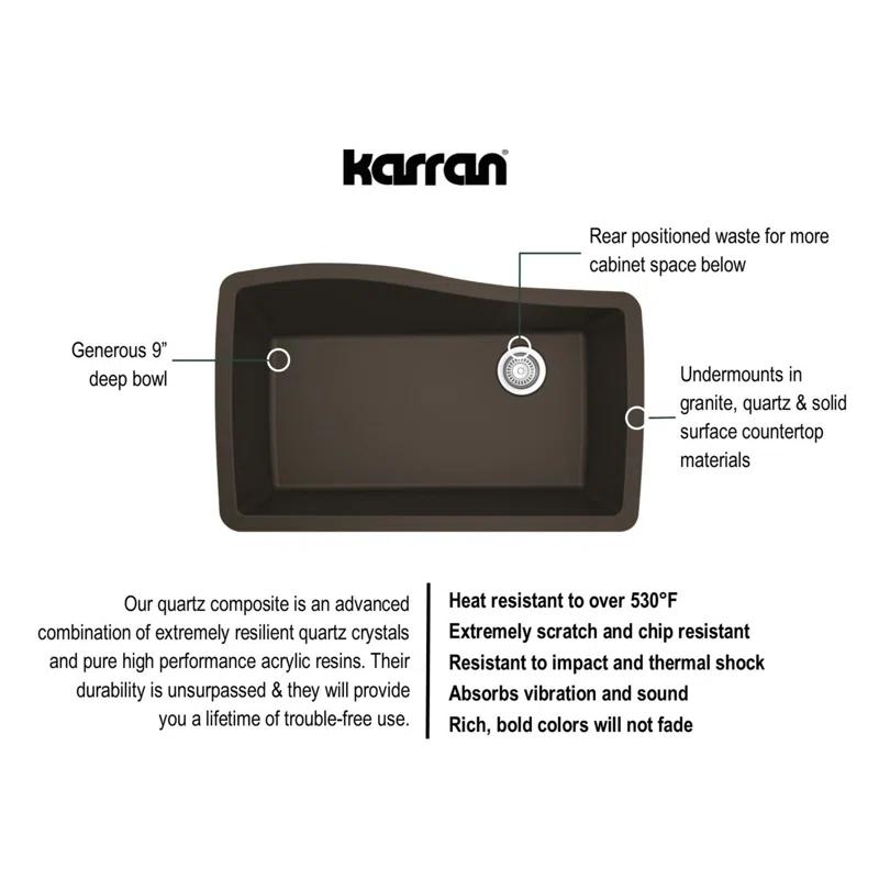 Karran Quartz Composite 33-1/2'' X 21'' Single Bowl Undermount Kitchen Sink Kit