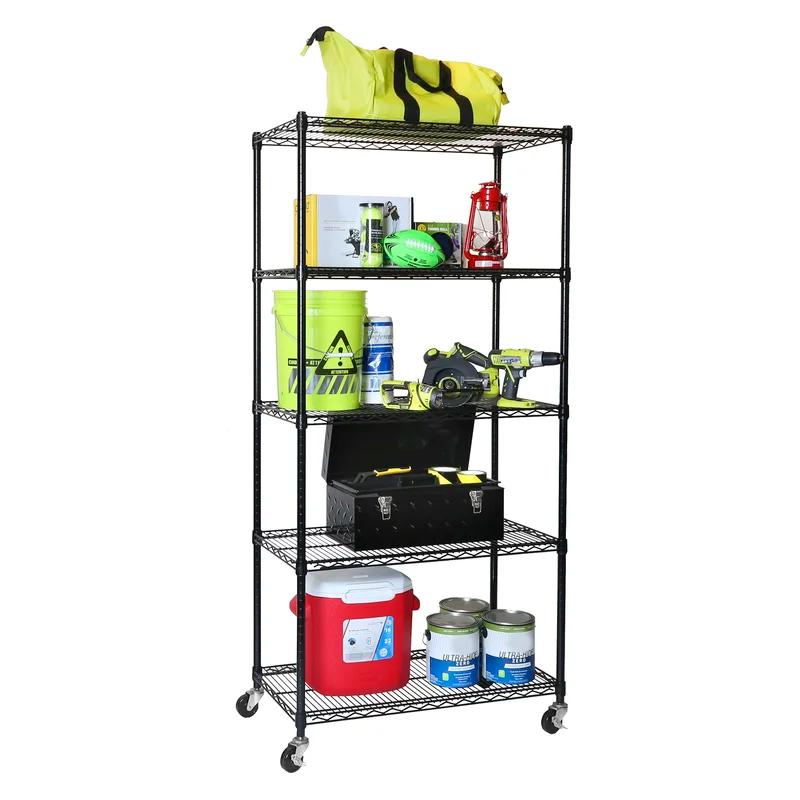 36" Black 5-Tier NSF-Certified Steel Wire Shelving with Wheels