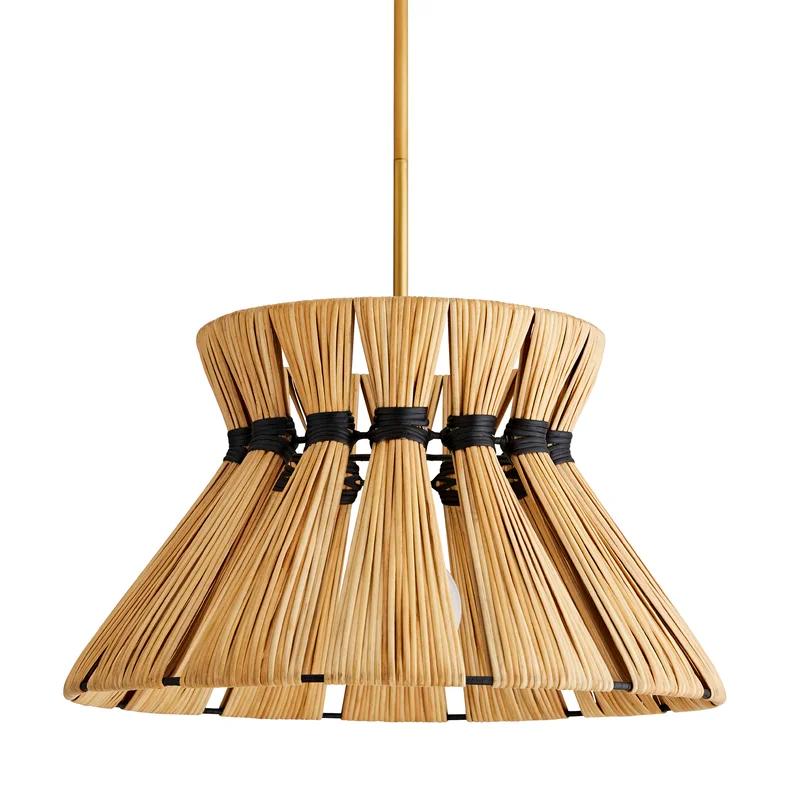 Harvey 19" Hand-Wrapped Rattan Pendant with Brass Accents