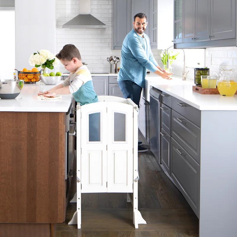 Creamy White Foldable Wooden Toddler Learning Step Stool