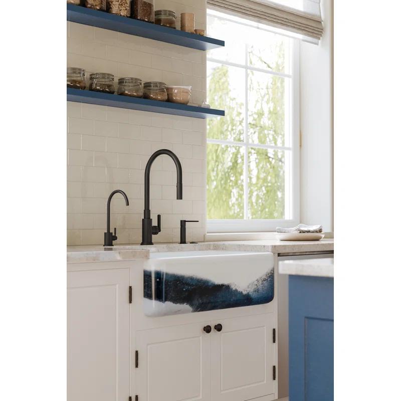 Classic Nickel 18'' Deck Mounted Kitchen Faucet with Pull-out Spray