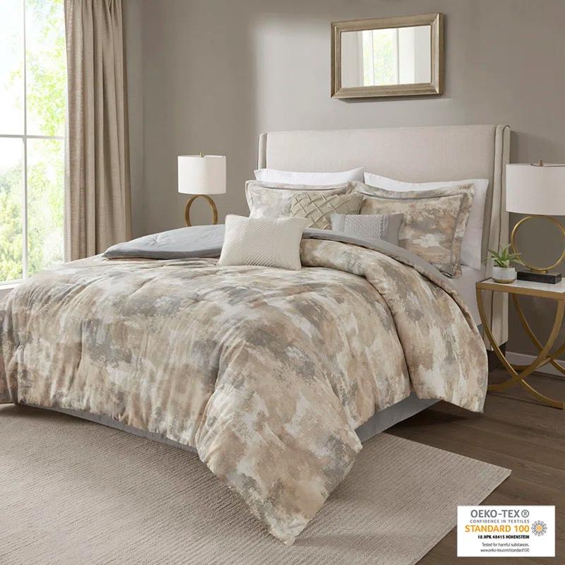 Madison Park Beacon 7 Piece Textured Cotton Blend Comforter Set (Set of 7)