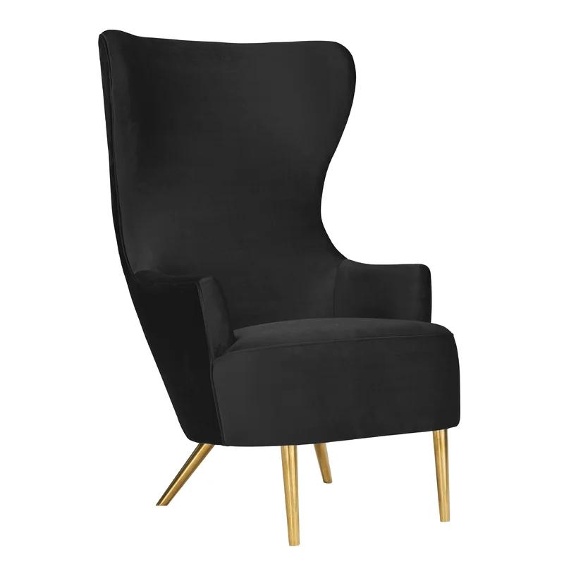 Elegant Black Velvet Wingback Accent Chair with Gold Legs