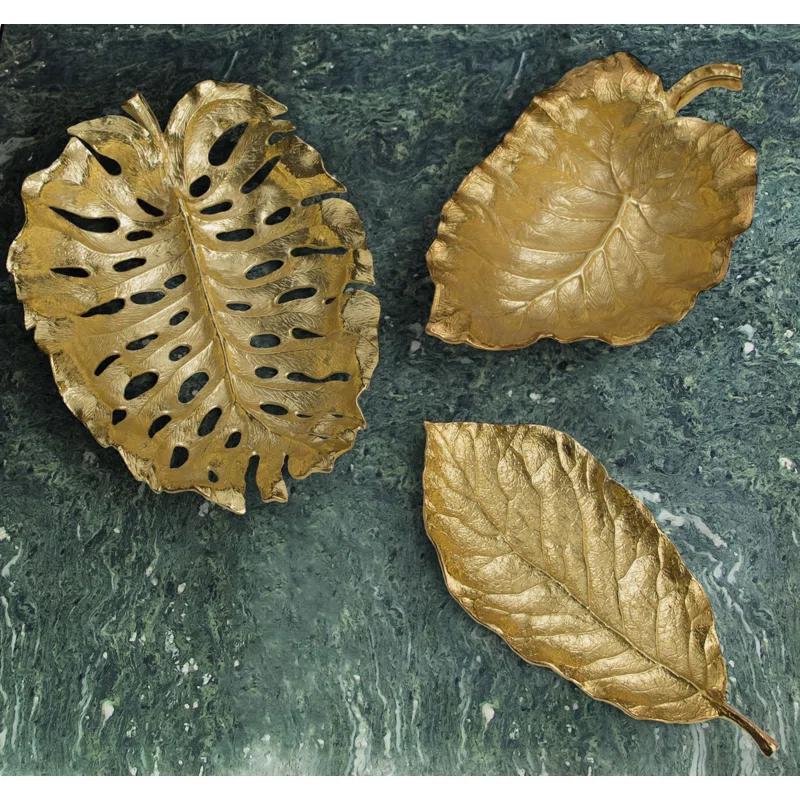 Gold Monstera Leaf Decorative Centerpiece Platter