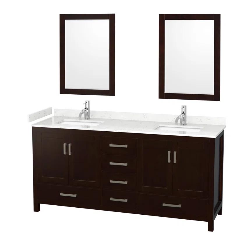Wyndham Collection Sheffield 72" Freestanding Double Bathroom Vanity with Cultured Marble Top