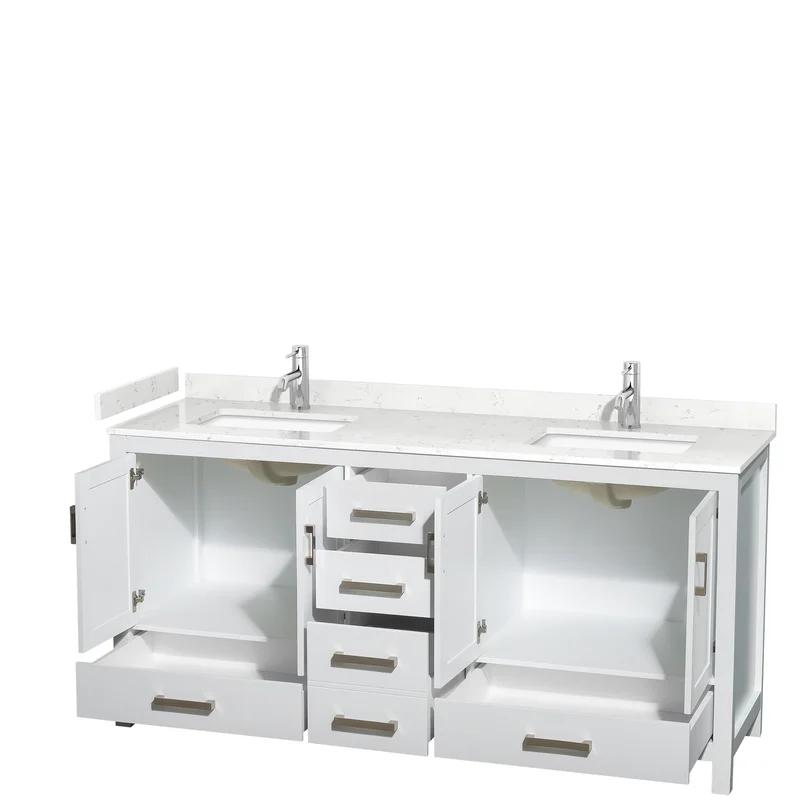 Sheffield 72'' White Double Freestanding Bathroom Vanity with Carrara Marble Top
