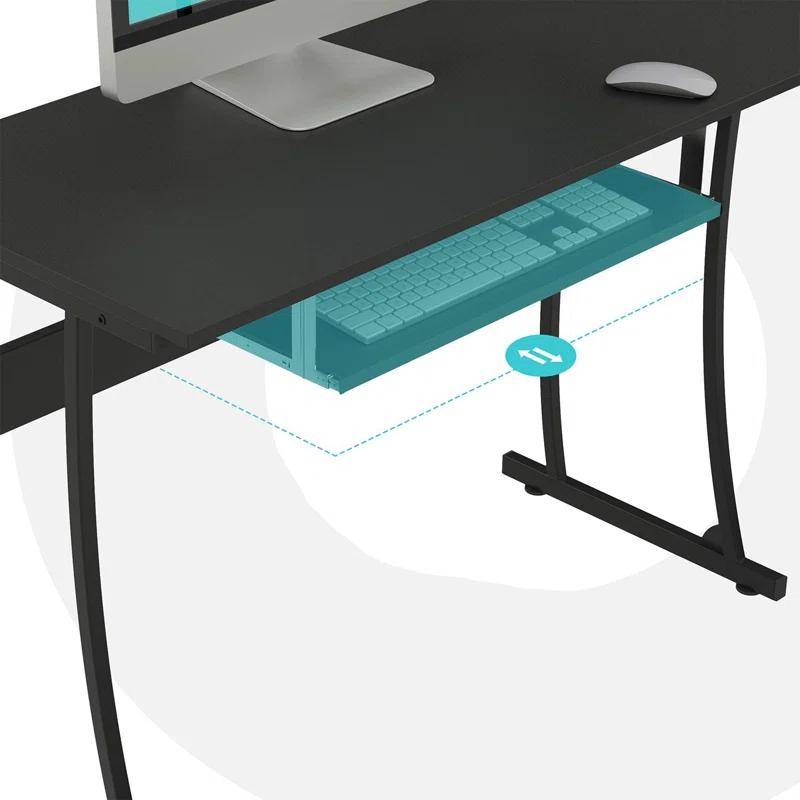 Sleek Black L-Shaped Adjustable Computer Desk with Keyboard Tray