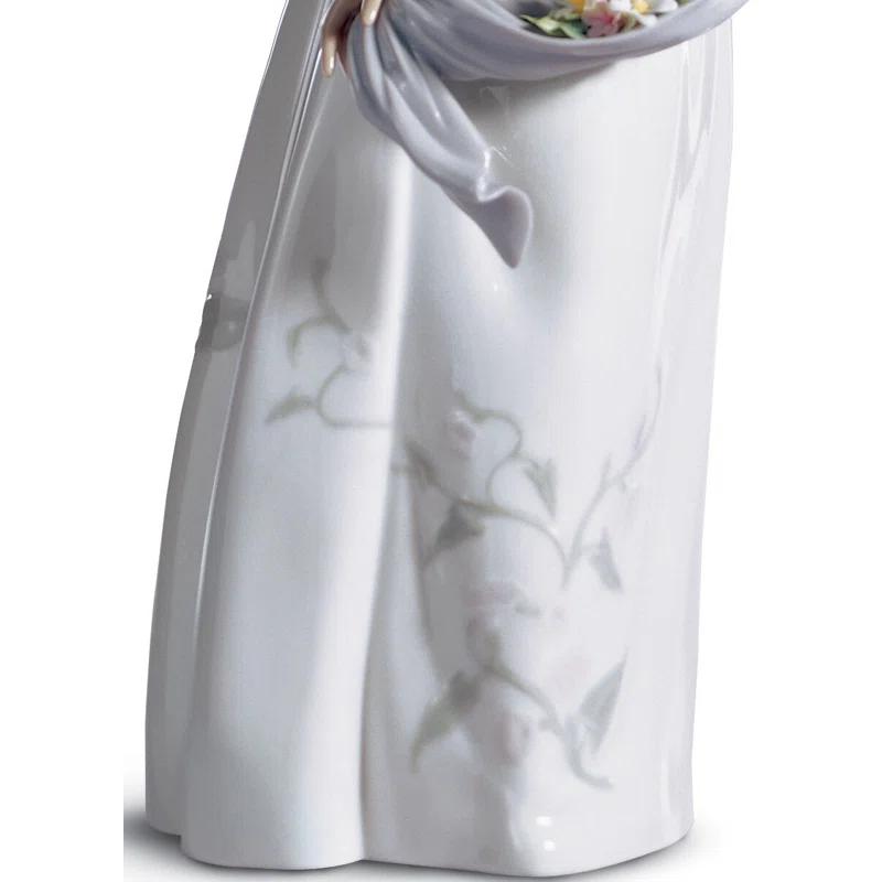 Elegant White and Blue Porcelain Woman Figurine