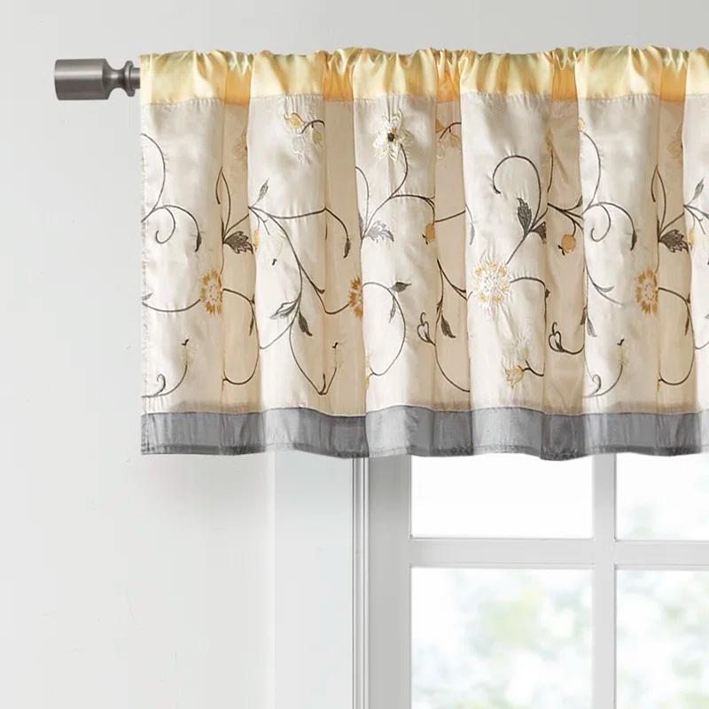 Madison Park Serene Floral Embroidered 50'' W Single Window Valance