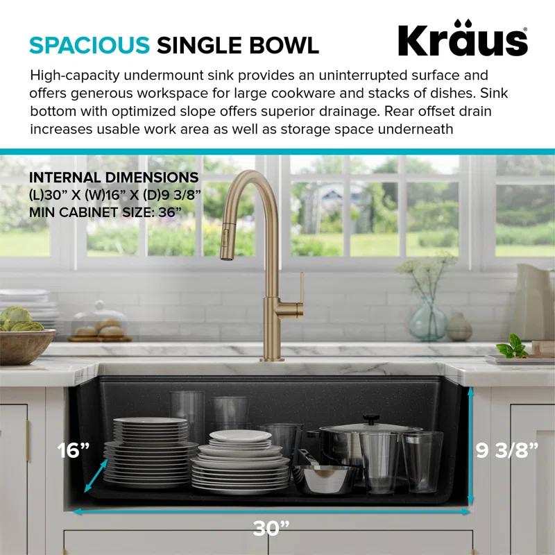 Kraus Bellucci 32 in. Undermount Quartz Composite Single Bowl Kitchen Sink with Accessories