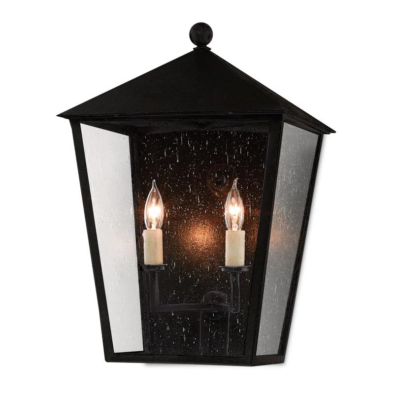 Midnight Black Iron 2-Light Outdoor Wall Lantern
