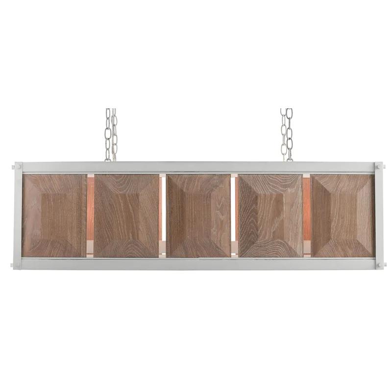 White Oak and Wrought Iron 10-Light Rectangular Chandelier