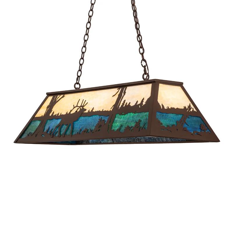 Majestic Elk Forest Lake 80" Cafe Noir Glass Island Pendant