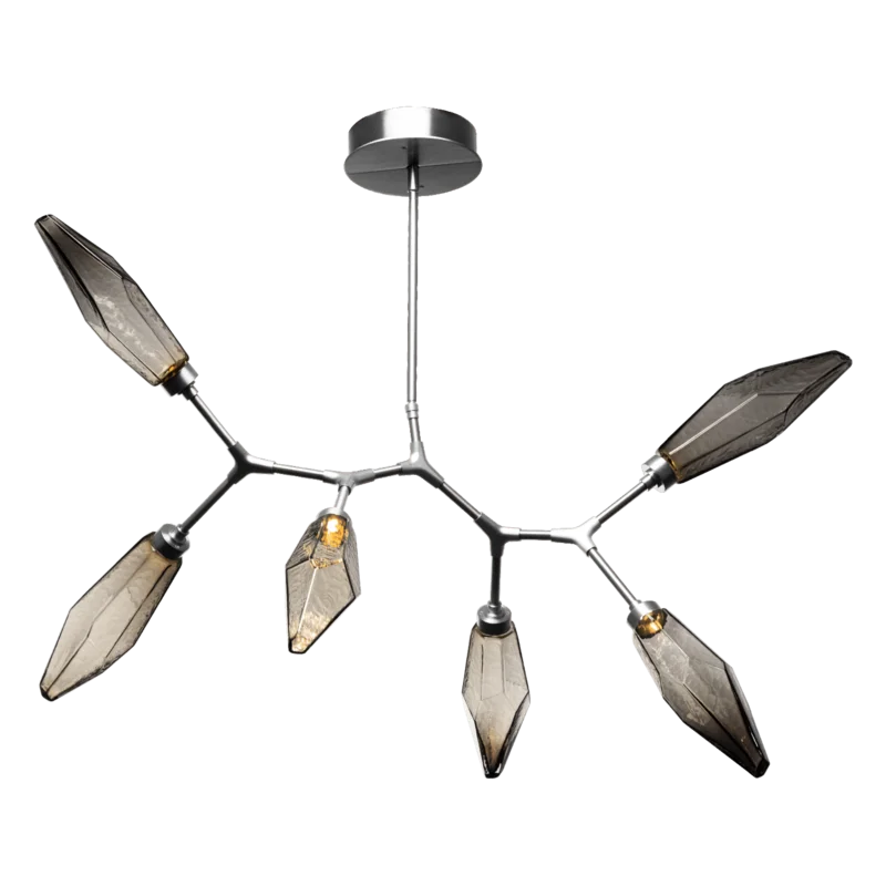 Flat Bronze Rock Crystal 6-Light Modern Branch Dining Chandelier