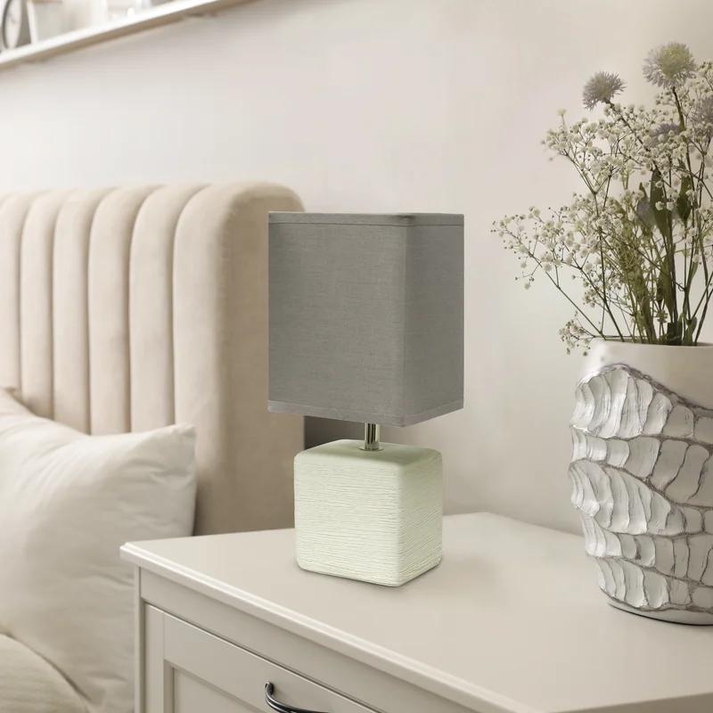 Petite Off White Faux Stone Ceramic Table Lamp with Gray Shade