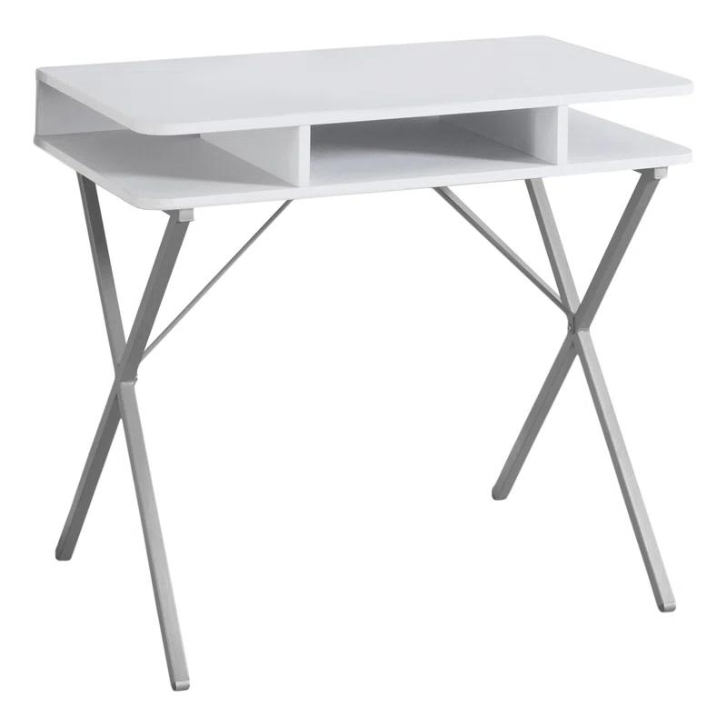 Sleek White and Silver Metal Executive Desk with Filing Drawer
