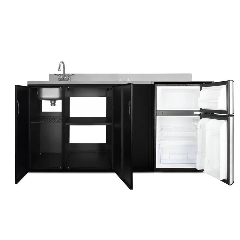 72" Black ADA-Height All-in-One Kitchenette with Smooth-Top Cooktop