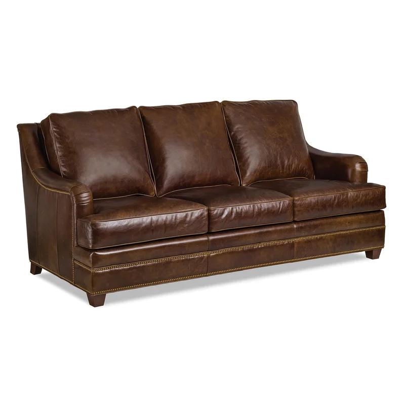 Del Rio Bark Leather and Wood 83'' Traditional Sofa