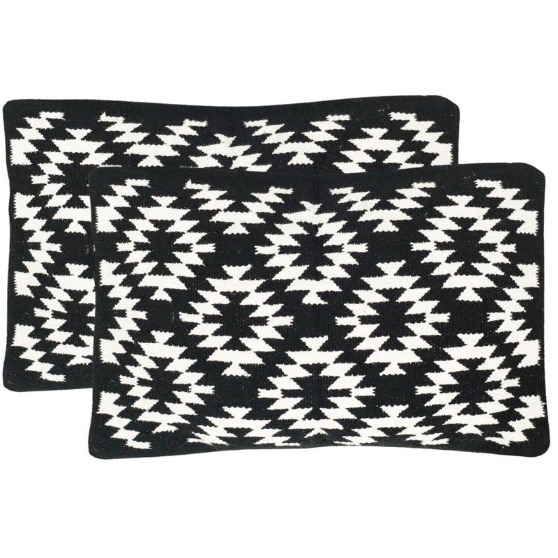 Black and White Geometric Cotton Throw Pillow Set