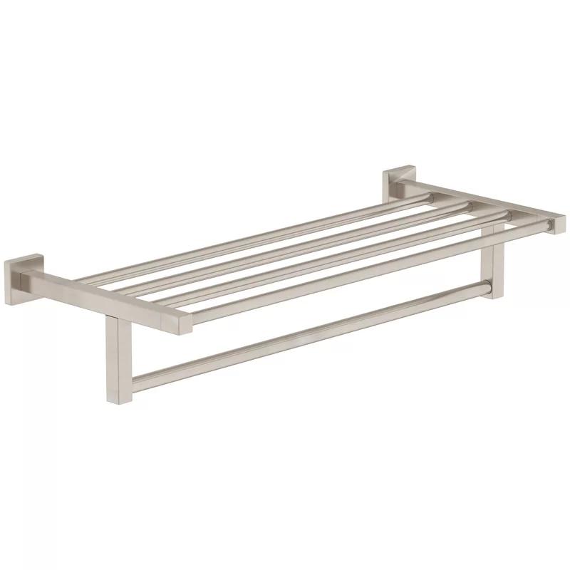 Duro 22" Satin Nickel Wall-Mounted Towel Shelf with Towel Bar