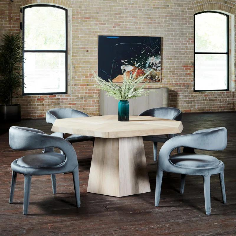 Casual Round Walnut Wood Dining Table for Six
