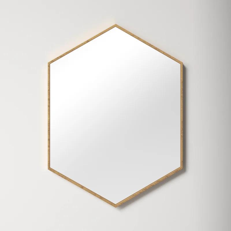 Antique Gold Hexagon 31" Metal Wall Mirror