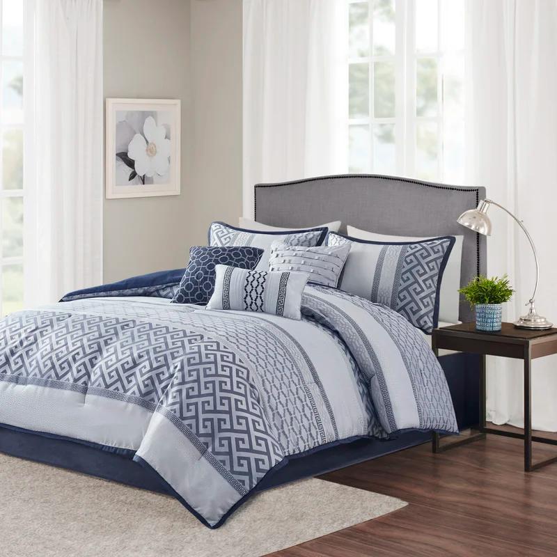 Navy Microfiber Queen 7-Piece Bedspread Set with Tucks