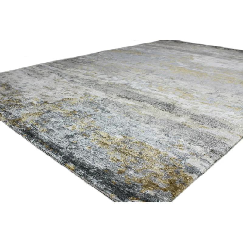 Luminous Cascade 6' x 9' Hand-Knotted Gray Abstract Viscose Rug