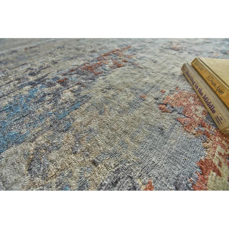 Hand-Knotted Blue Viscose Abstract 8' x 10' Area Rug