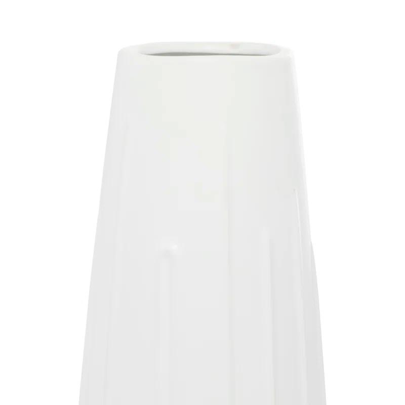 Elevated Geometric White Ceramic Round Vase 20"