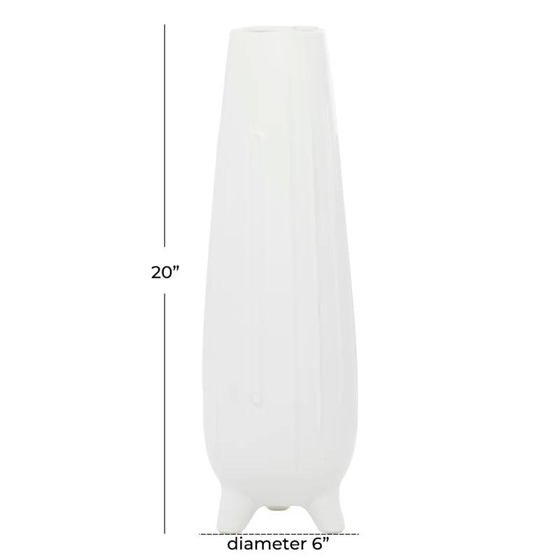 Elevated Geometric White Ceramic Round Vase 20"