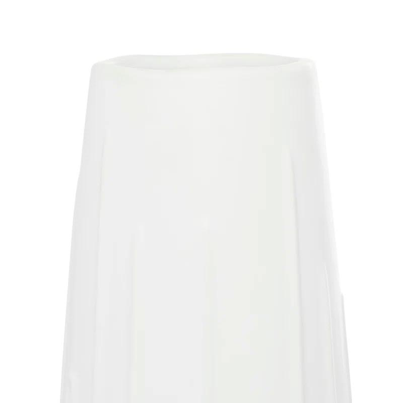 Elevated White Ceramic Teardrop Vase with Vertical Grooves