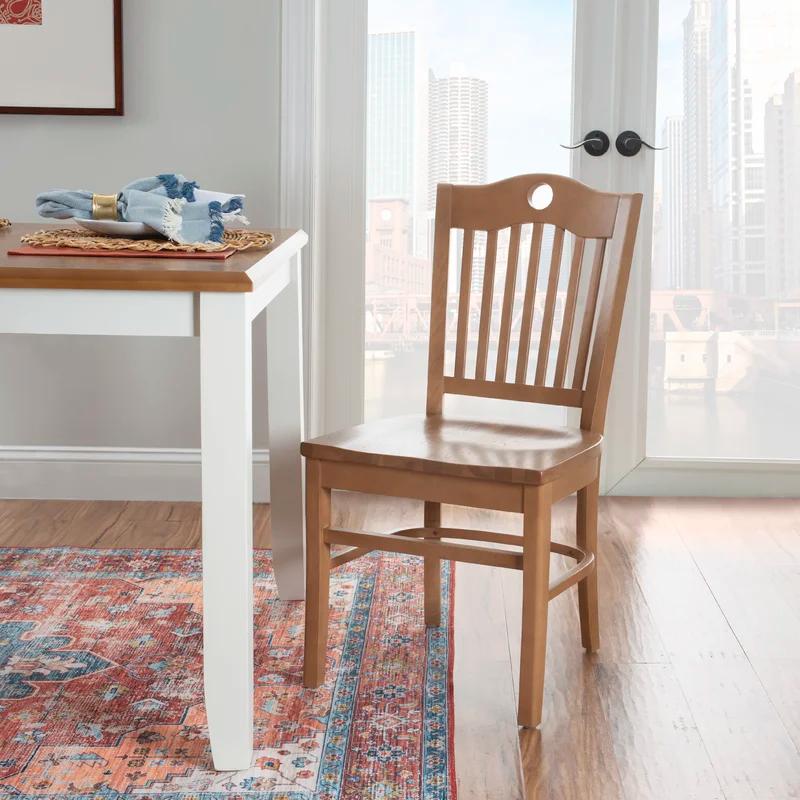 Set of 2 Timeless Brown Beechwood Slat-Back Dining Chairs