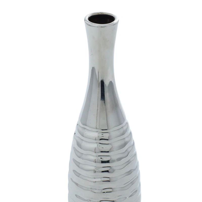 Elegant Trio Silver Ceramic Vase Set with Textured Finish