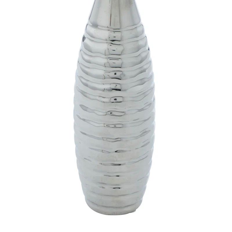 Elegant Trio Silver Ceramic Vase Set with Textured Finish